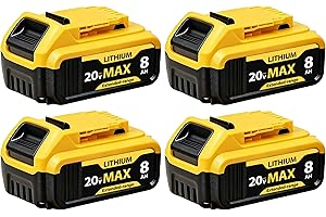 TOVLVTA 4 Packs 8000mAh Replacement for Dewalt 20V Max Battery Lithium-ion Compatible with DCB201 DCB200 DCB206 DCB207 and 20V Cordless Power Tools