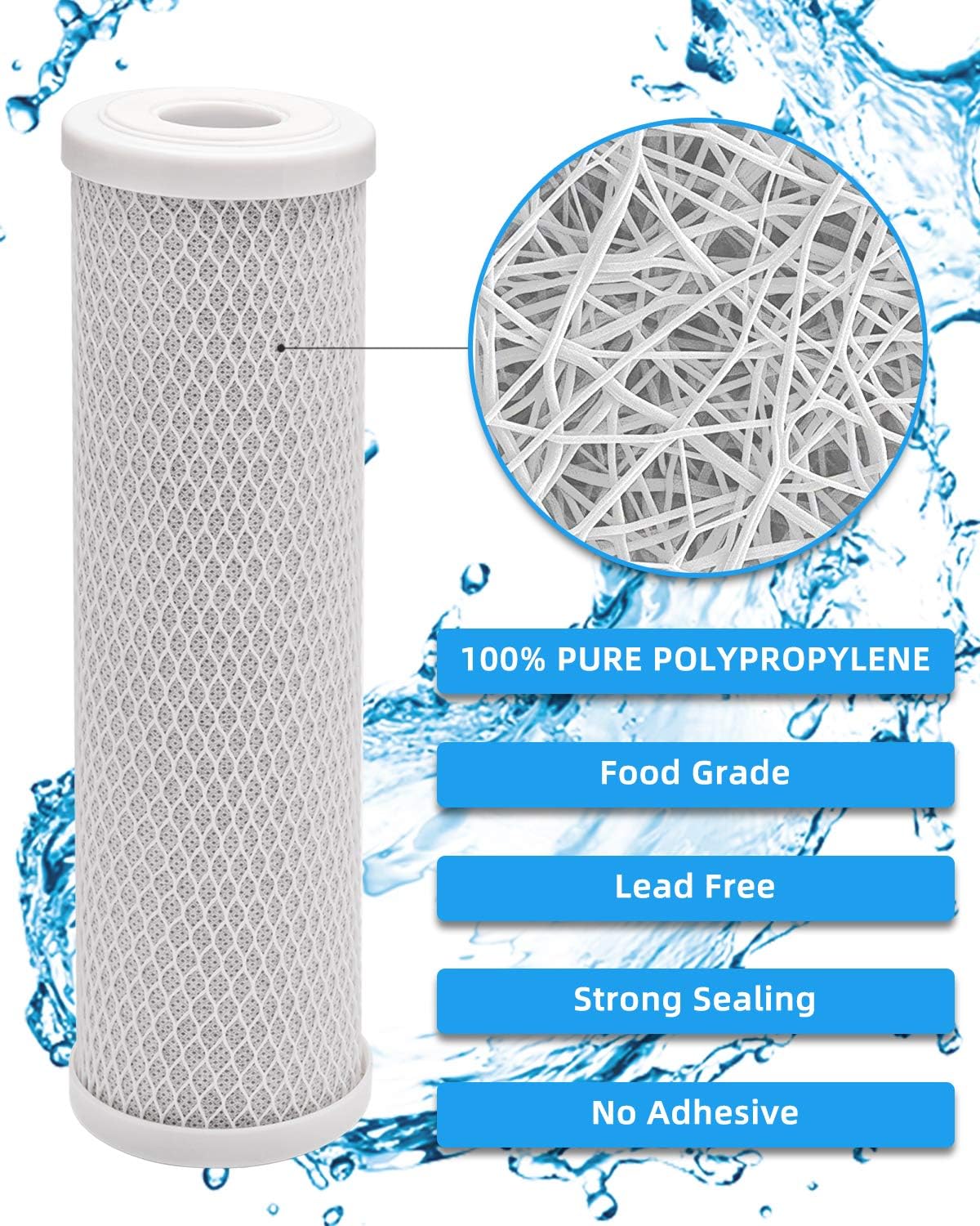Fil-fresh 5 Micron 10" x 2.5" Whole House CTO Activated Carbon Block Water Filter Replacement Cartridge Fits Standard Under Sink and RO Water Filtration System, Replaces WFPFC8002, FXWTC, 2 Pack: Kitchen & Dining