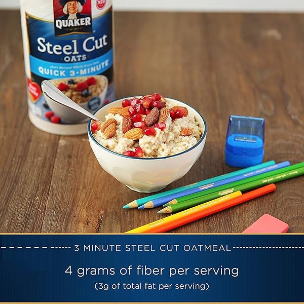 QUAKER STEEL CUT OATMEAL, QUICK 3 MINUTES TO PREPARE, BREAKFAST CEREAL, 25 OZ