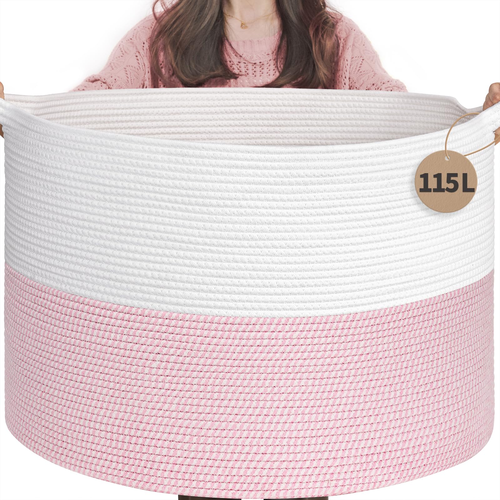 INDRESSME 115L Extra Large Pink Laundry Basket for