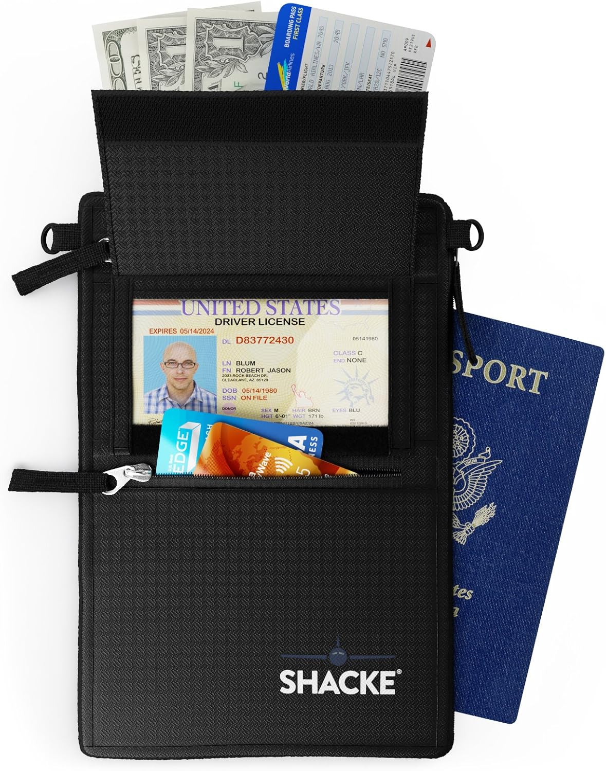  | Shacke Hidden Travel Belt Wallet w/RFID Blocker (Black with Black Strap) | Travel Wallets