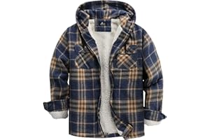 SCODI Men's Flannel Shirt Jacket Fleece Lined Plaid Coat Full Zip Up Hoodie Winter Outwear