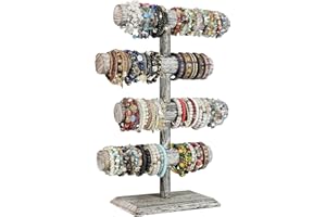 LadyRosian 4 Tier Wooden Display Jewelry Accessory Stand Jewelry Bracelet Holder Bangle Watch Necklace Storage Jewelry Holder Stand Display Organizer, (Antique White-4 layers)