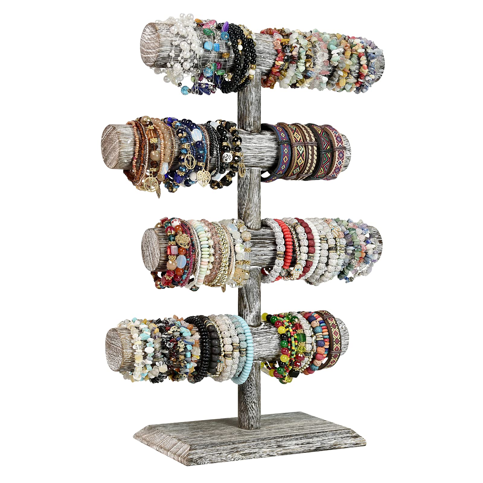 Photo 1 of LadyRosian 4 Tier Wooden Display Jewelry Accessory Stand Jewelry Bracelet Holder Bangle Watch Necklace Storage Jewelry Holder Stand Display Organizer,Antique White