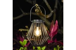 Kelvinlux Solar Lantern Outdoor Hanging, Solar Powered Metal Light with Handle, Waterproof Wireless Warm Retro Bulb Design Lamp for Yard Garden Patio Fence Porch Decor