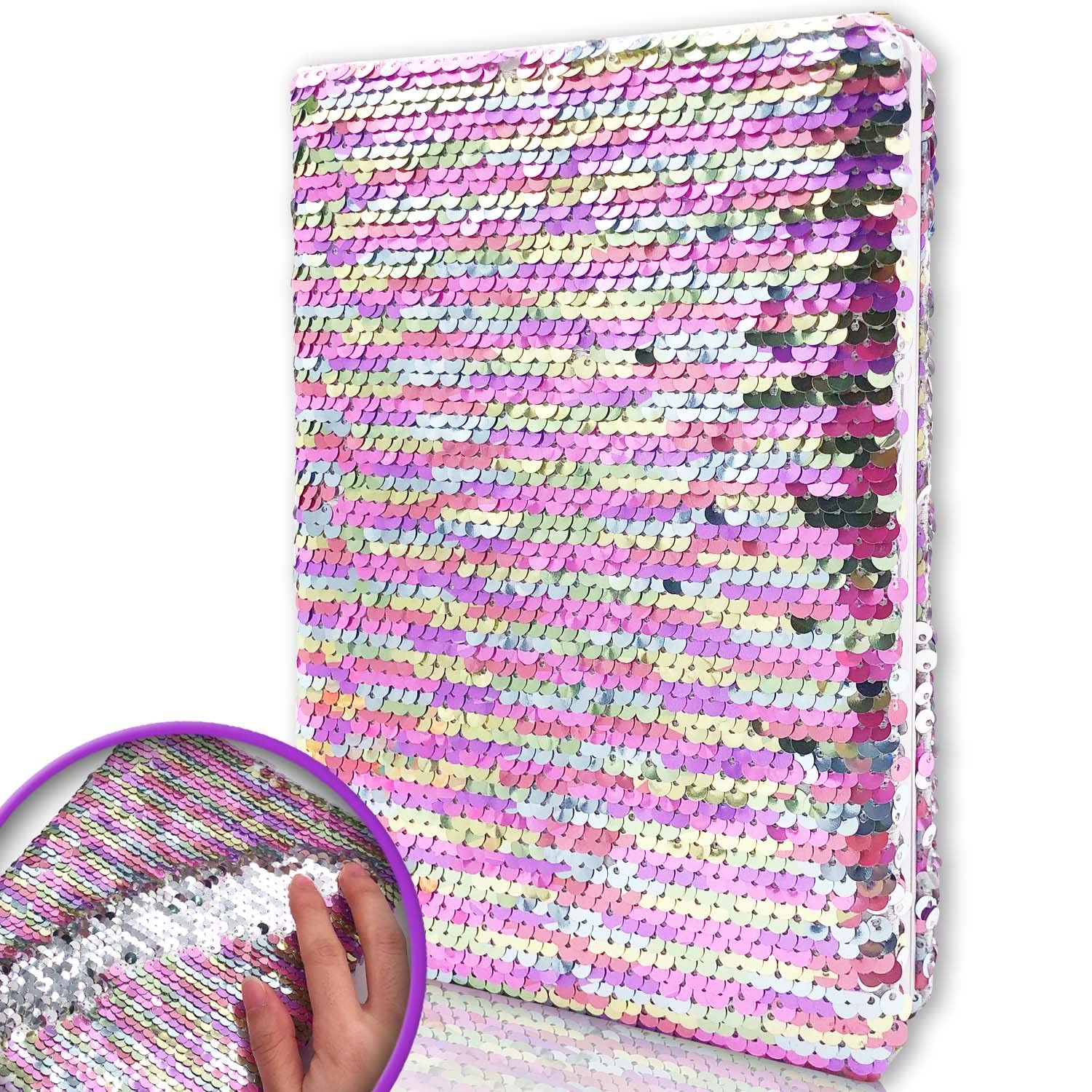 GINMLYDA Sequin Secret Diary for Girls, 8.5x5.5 Inch 160 Lined Page Rainbow Reversible Sequin Kids Journal for Teenage Boys & Girls Notebook Gifts for Girls Birthday Presents — image 1
