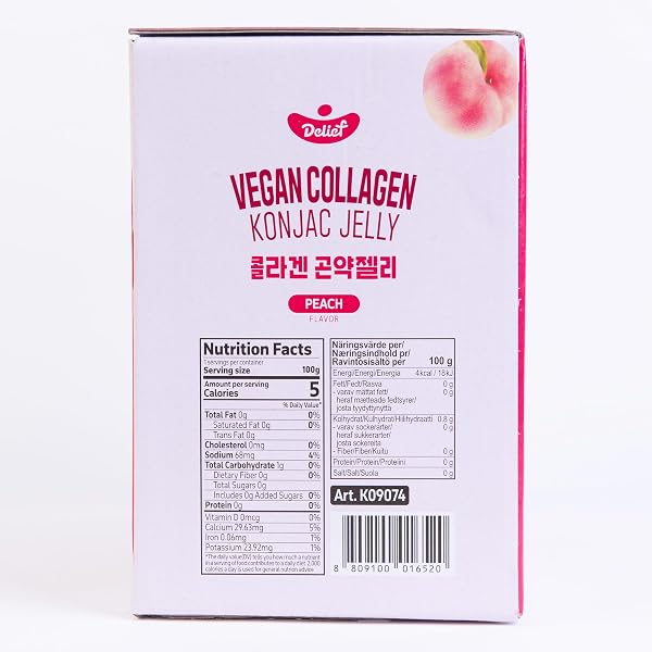 DELIEF VEGAN COLLAGEN KONJAC JELLY (PEACH FLAVOR) 120G X 10 PACKS – LOW-CALORIE FRUIT GEL SNACK, GLUTEN-FREE, PLANT-BASED, 7 KCAL PER POUCH