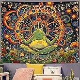 ARTCREATOR Funny Vintage Frog Mushroom Tapestry, Whimsical Mushroom Decor Hippie Wall Tapestries for Living Room Bedroom (29" x 37")