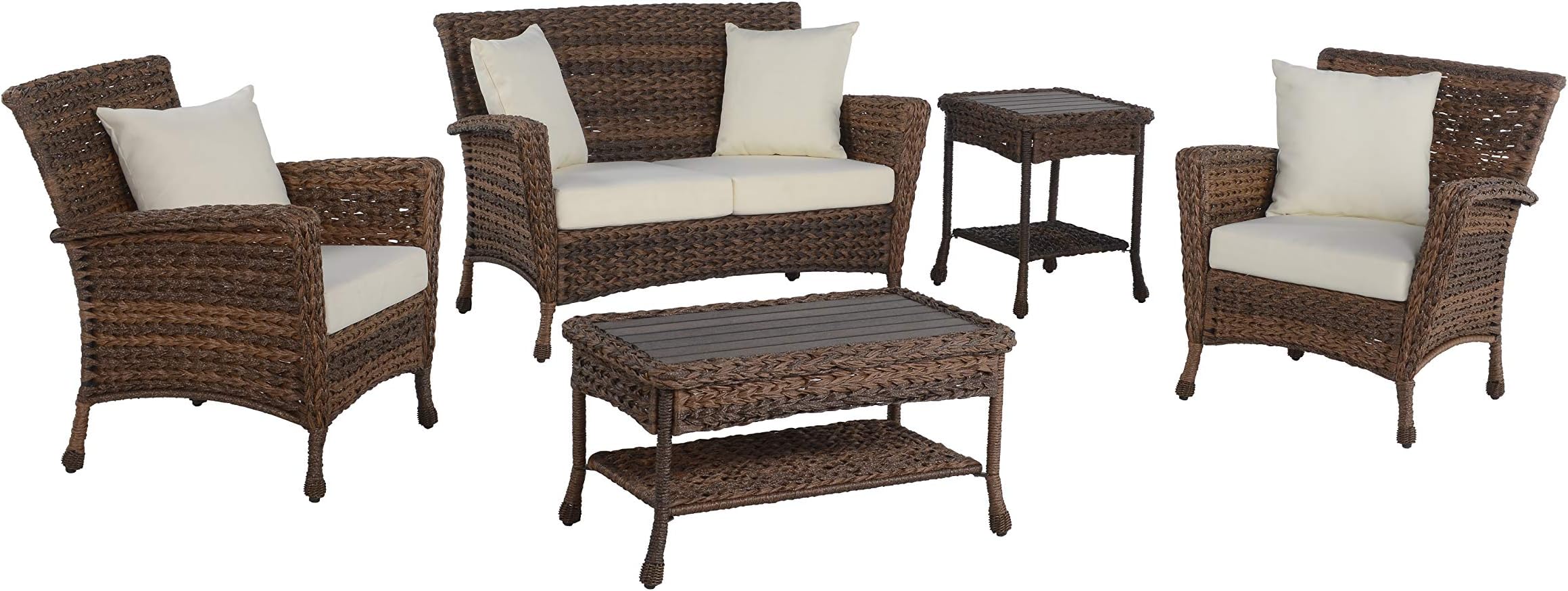 W Unlimited Outdoor Faux Sea Grass Garden Patio 5-PC Furniture Set, Brown