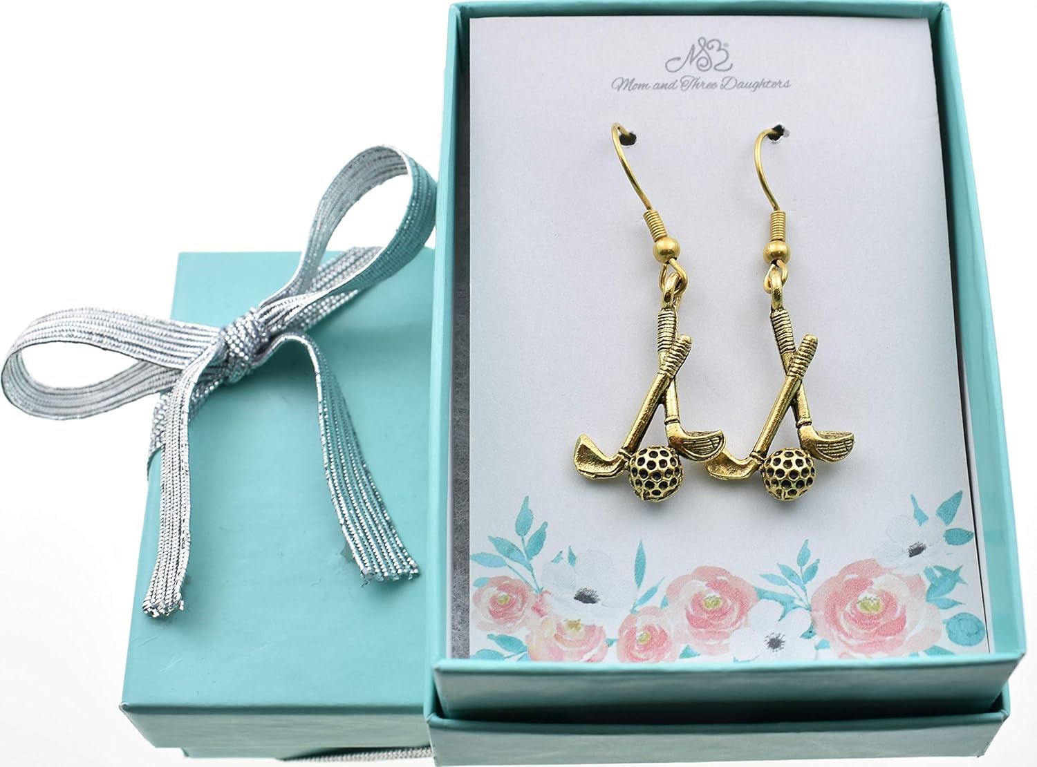 Golf club earrings in 24K gold plated pewter. Golf earrings. Golf gifts. Golf women