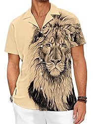 LuckLemocor Lion Hawaiian Shirt for Men Summer