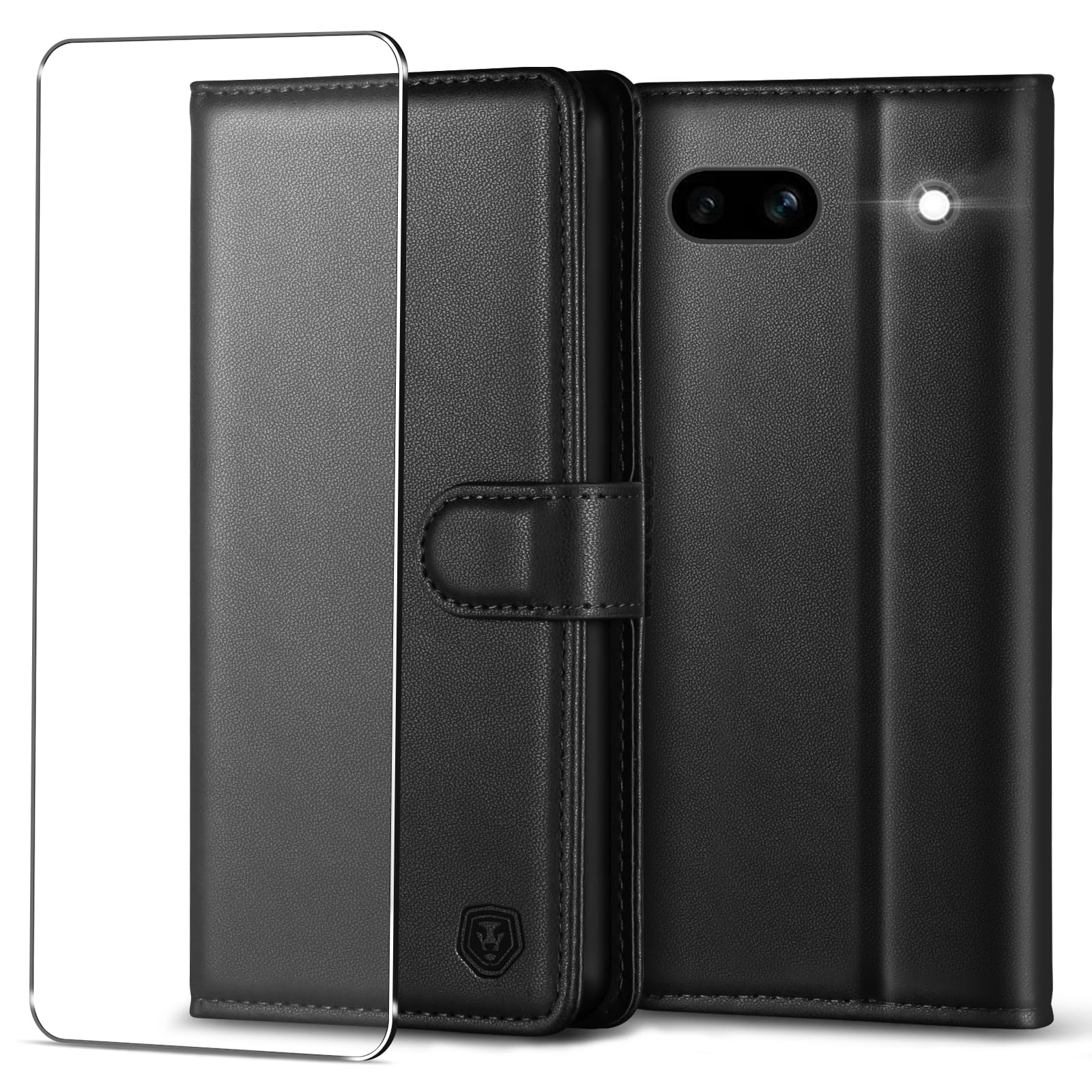 Kuafcase for Google Pixel 7a Case with 1 Screen Protector, 4 Card Slots Magnetic Closure Kickstand Shockproof Phone Case for Google Pixel 7a - Black — image 1