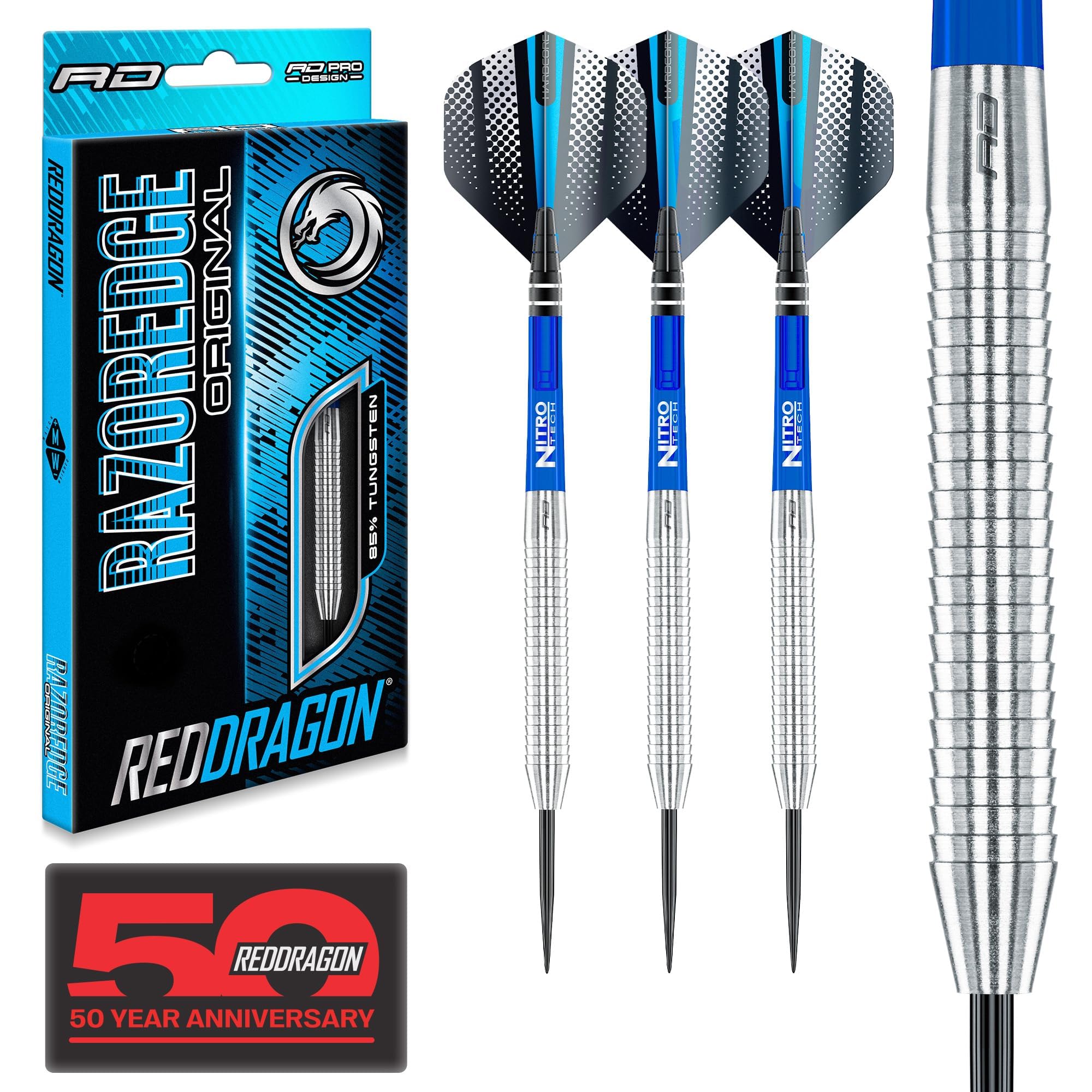 RED DRAGON Darts - Razor Edge Original Series 33g Steel Tip Darts Set - 85% Tungsten – Professional Dart Set with Dart Flights and Shafts