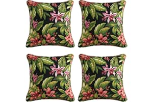 Supdurplus Outdoor Decorative Pillows Pack of 4, 18" x 18" Outdoor Pillow Set for Couch Bed Throw Patio Sofa, Red Flower Green Leaf