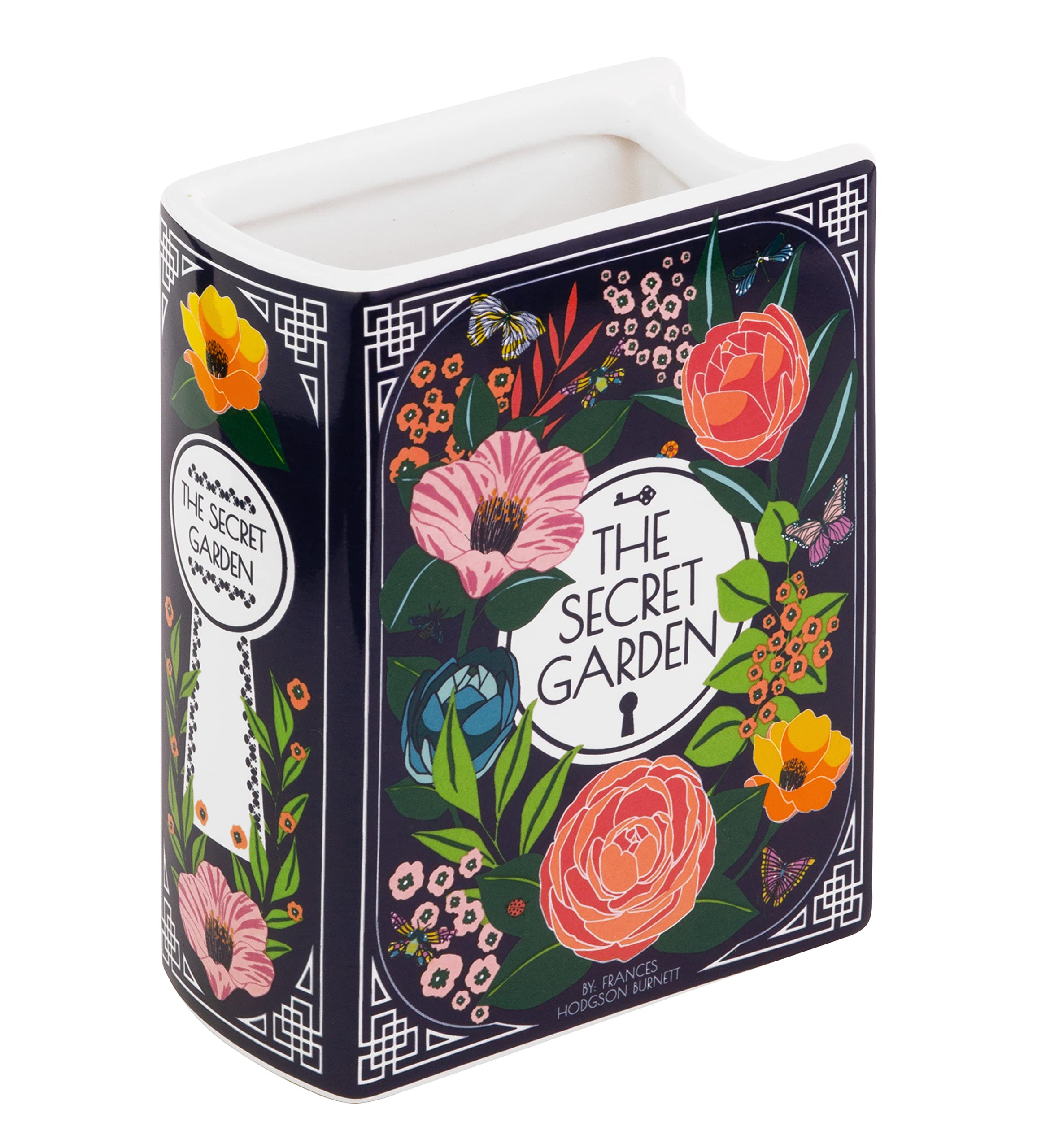 Steel Mill & Co Small Book-Shaped Decorative Vase, Ceramic Vases for Home Decor, Cute Bookshelf Decor, Unique Vase for Book Lovers, Secret Garden — image 1