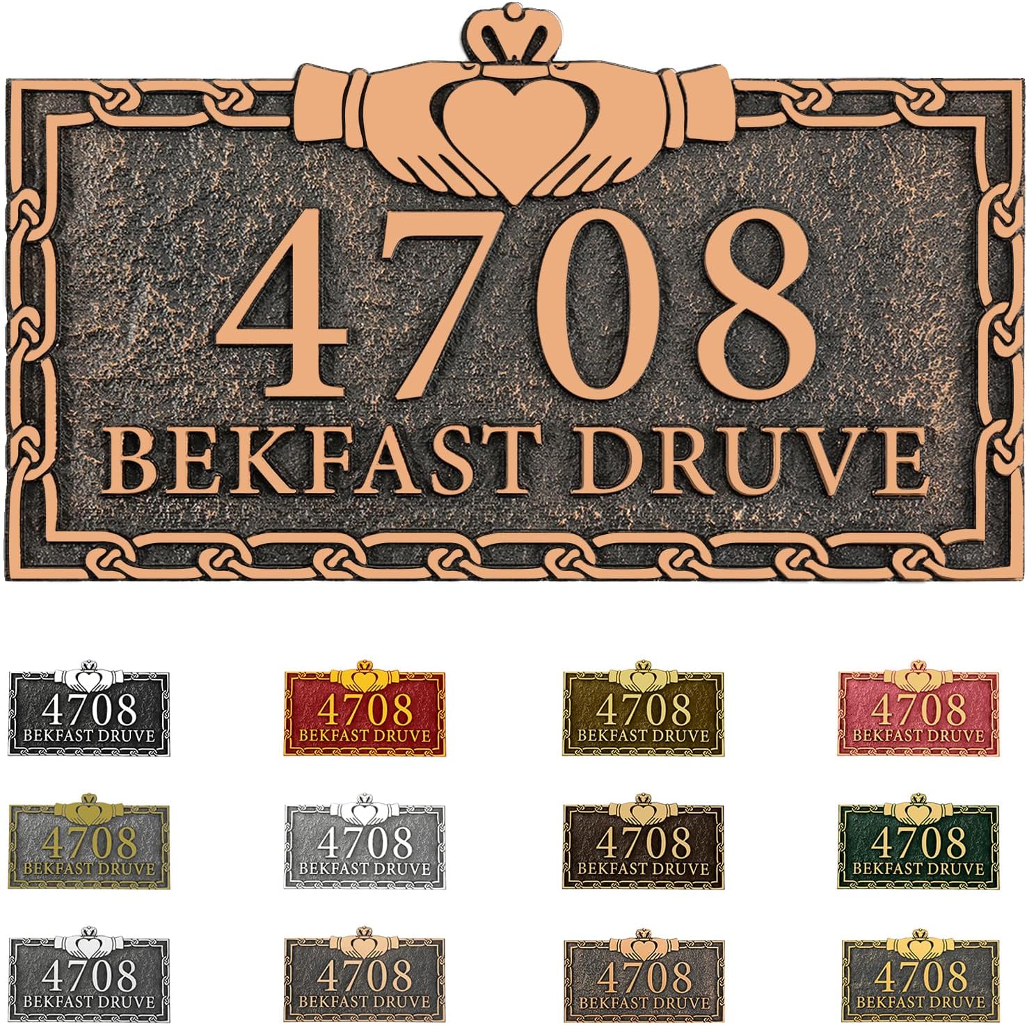 Plaques & Wall Art - Address Plaque Hand-Carved - 10‘’ x 5.5‘’ Personalized Address Sign,House Number Sign Plaque,House Address Numbers for Outside House,No Fading | 911 Visibility Grade Any Fonts Metal