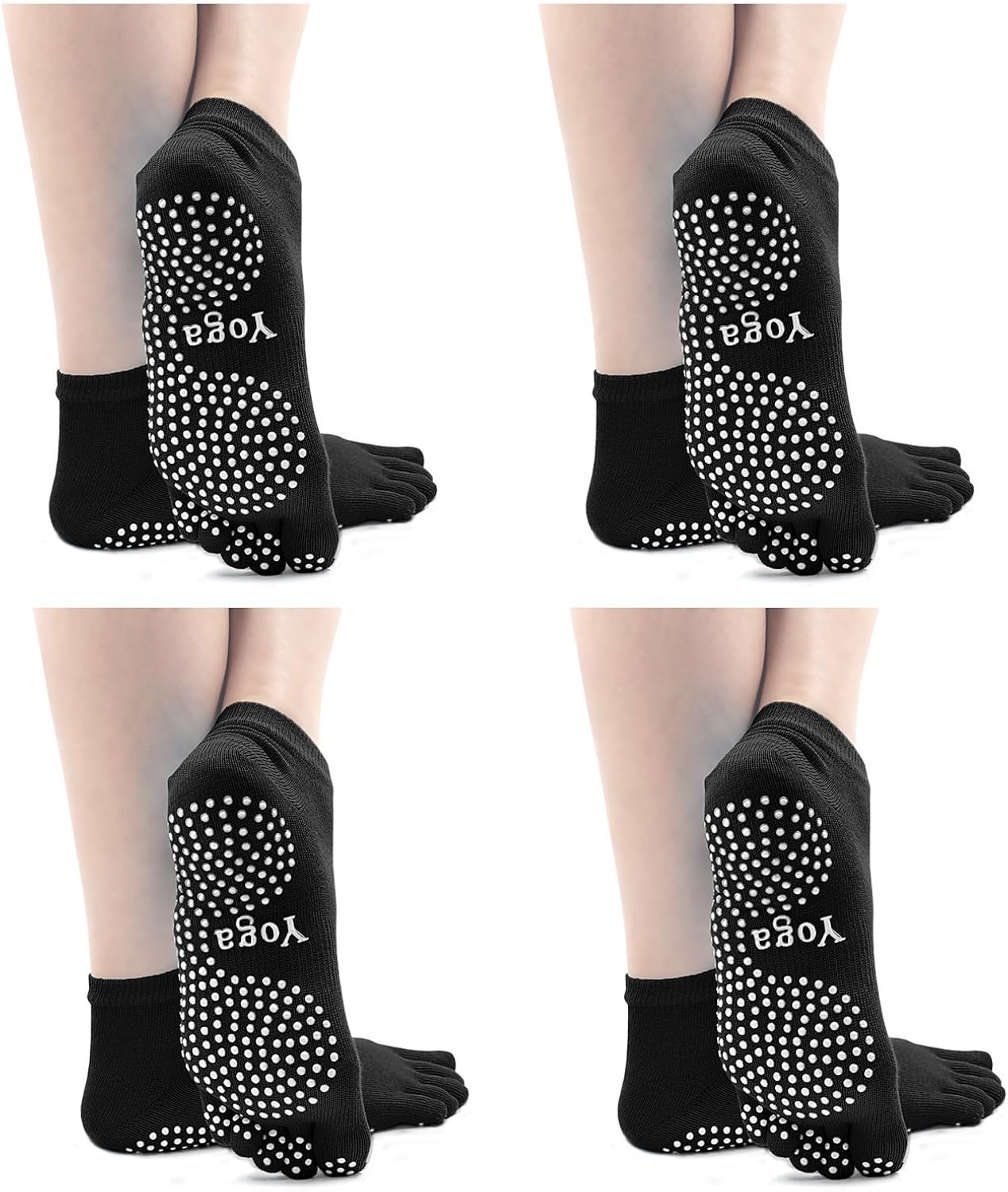 PUTUO Yoga Socks Women Pilates Socks with Grips, Ladies Non Slip Five Toe Socks for Yoga Pilates Fitness 4 works - Image 3