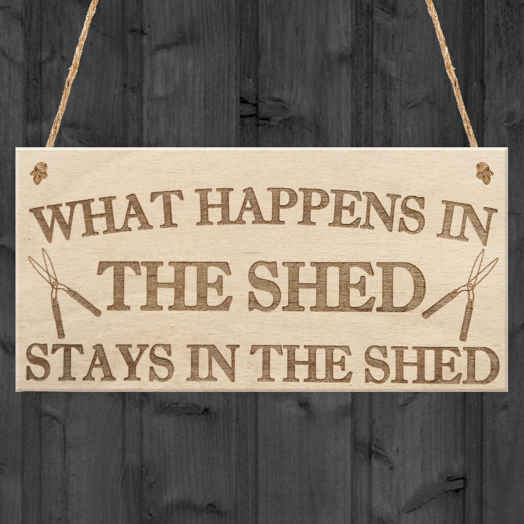 Red Ocean What Happens In The Shed Stays In The Shed Garden Hanging Plaque Tools Gift Sign