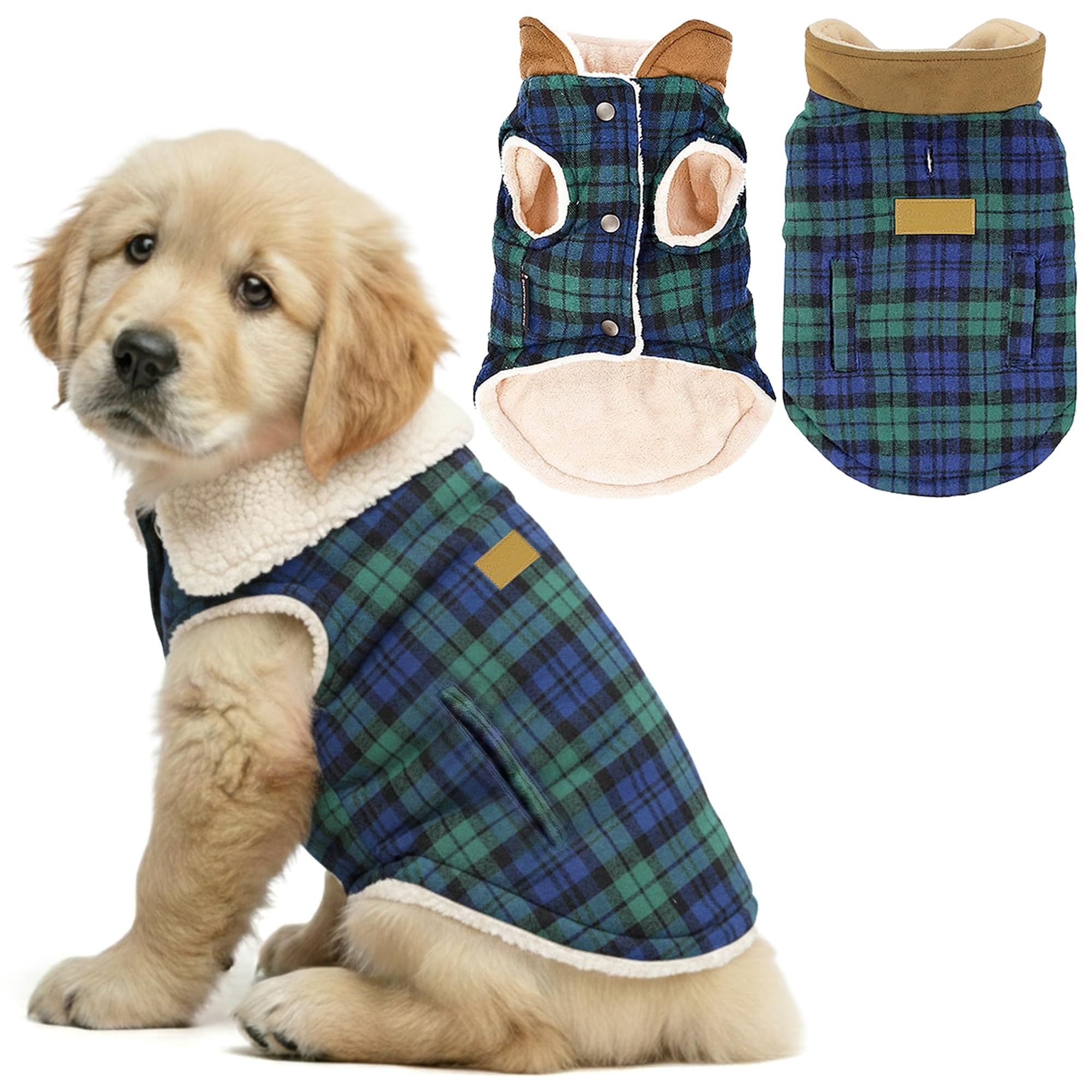 Parisian Pet - Scottish Green Plaid Dog Vest Coat/Fleece Sweater - Perfect Dog Sweaters for Christmas - Size M