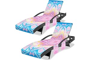 Ruikyhom Lounge Chair Towel Cover, Chaise Lounge Cover (Pack of 2), Beach Chair Covers with 3 Pockets for Trips Beach Pool Garden Sunbathing Courtyard, 85 x30 in, Mandala Style Pink Blue