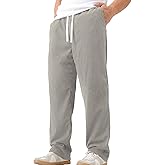 JOTOOK Mens Casual Corduroy Pants Lightweight Elastic Waist Drawstring Pants Straight Baggy Pants with Pockets