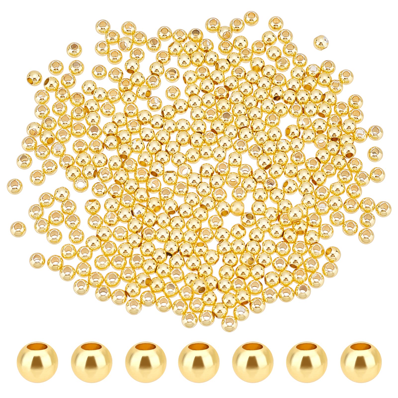 PH PandaHall 500pcs 18K Gold Plated Beads 3mm Long-Lasting Round Beads Smooth Spacer Bead Mini Seamless Balls Bead for Stackable Necklace, Bracelet, Earring Summer Hawaii Jewellery Making