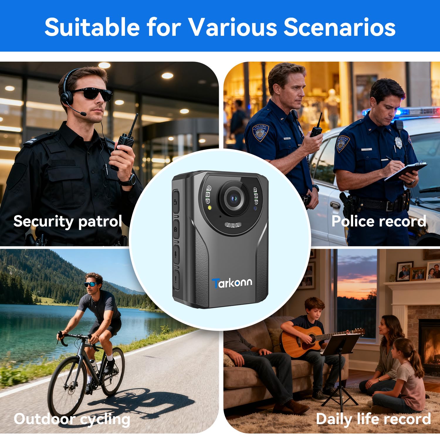 Tarkonn Body Camera, 1080P FHD Body Cam with Night Vision, 4000mah Battery, GPS, 64G Body Worn Camera for Law Enforcement