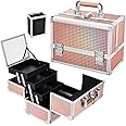 Joligrace Makeup Box 11.6-Inch Cosmetic Train Case for Women Travel Jewelry Organizer with Compartments & Mirror Portable Lockable Make-up Trunk Shiny Style