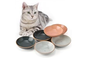 SIDUCAL Ceramic Cat Bowl, 5.5 Inches Cat Dishes 6 PCS for Indoor Cats, Cat Food Bowl with Silicone Non-Slip Mat, 7 Oz Whisker Fatigue Free Cat Plate, Dishwasher Safe (3 Colors Set)