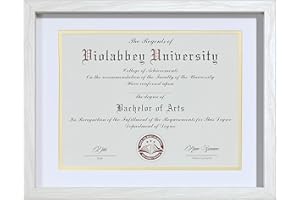 VIOLABBEY 11x14 Shadow Diploma Frames Cream White, Fits 8.5x11 Certificate or College Degree with Mat or 11x14 without Mat, HD Semi-tempered Glass, Wall or tabletop Display (White Gold Double Mat)