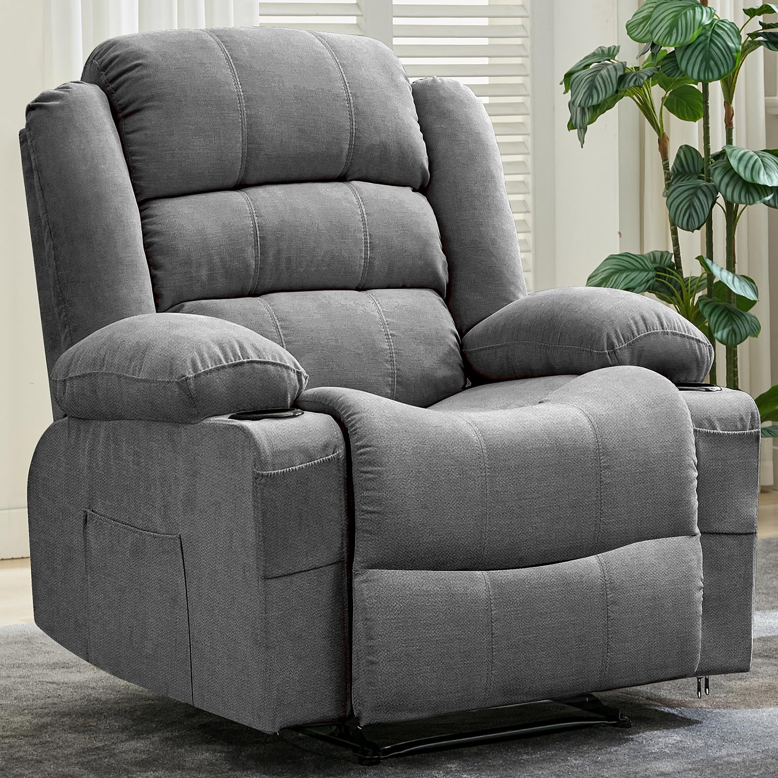 View 1 of *PARTS ONLY/ BOX 2 MISSING** Wide Recliner Chair for Adults Large Manual Pull Tab Reclining Chair with Dual Cup Holders 3 Recline Positions Side Pockets Supports 350 Lbs Overstuffed Single Sofa for Living Room