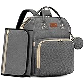 ROSEGIN Baby Diaper Bag Backpack with Changing Pad, Pacifier Case, for Boy Girl Toddler - Large, Stylish, Waterproof Travel Quilted Diaper Bag for Mom - Baby Shower Gifts - Grey