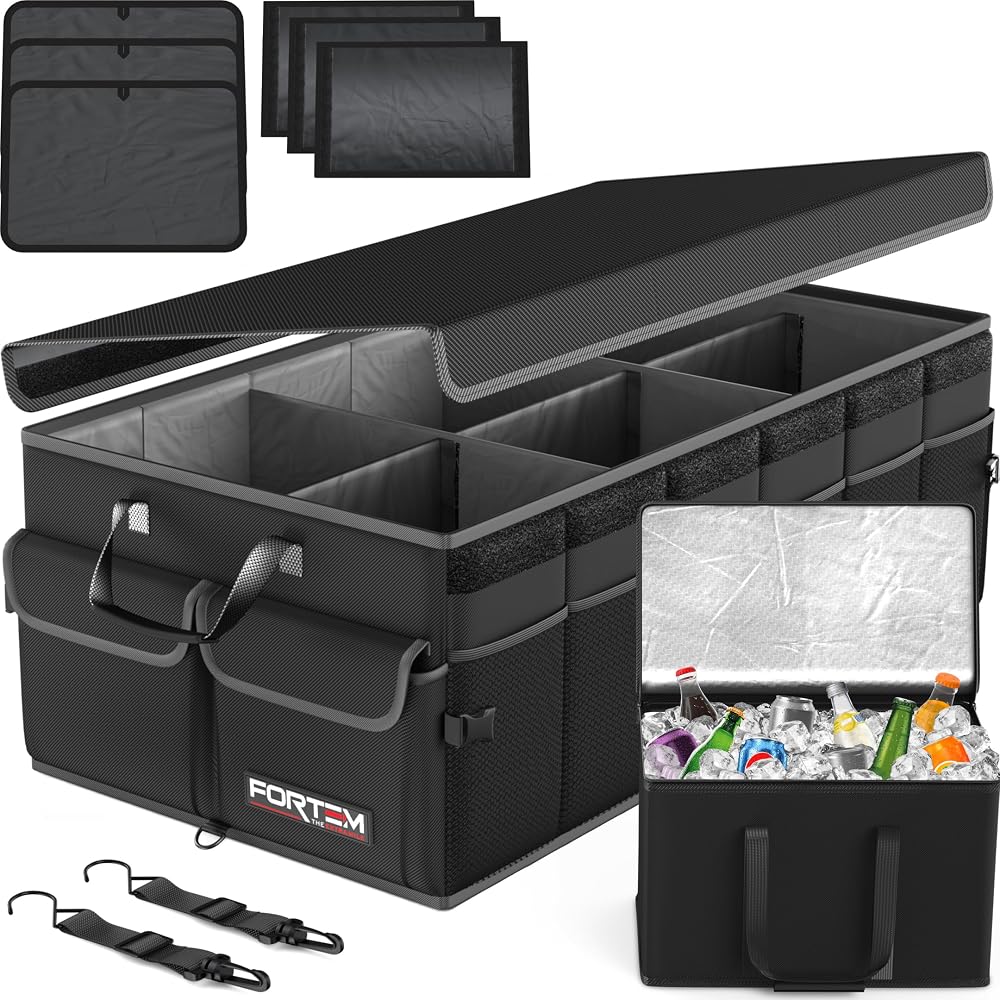 FORTEM Car Boot Organiser Collapsible SUV Storage 6 Compartments 600D Oxford