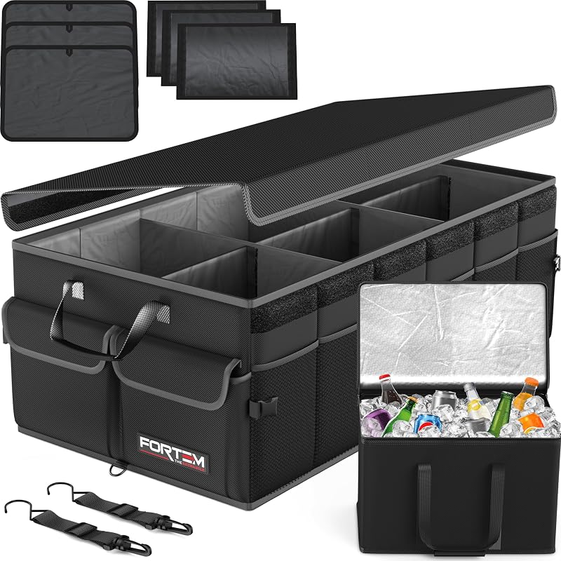 FORTEM Car Boot Organiser Collapsible SUV Storage 6 Compartments 600D Oxford