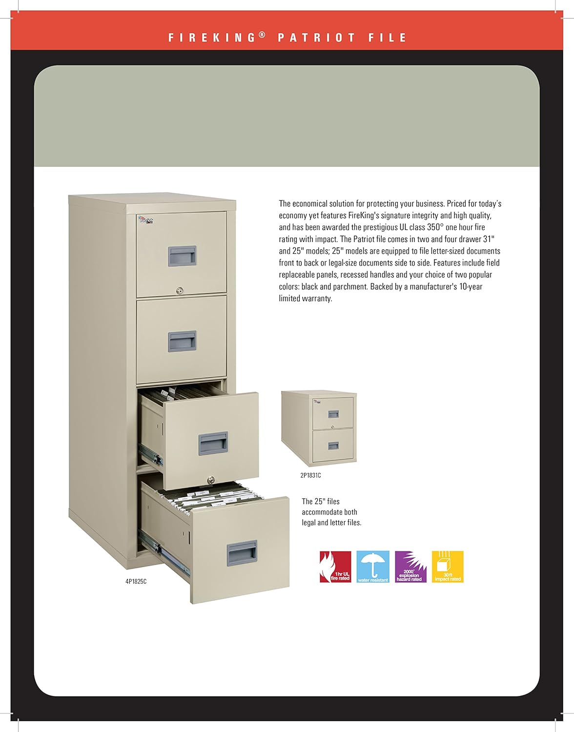 Fireking Patriot 2p1825 Cbl One Hour Fireproof Vertical Filing Cabinet 2 Drawers Deep Letter Or Legal Size 18 W X 25 D Black Made In Usa Fireproof File Cabinet Amazon Com Industrial Scientific