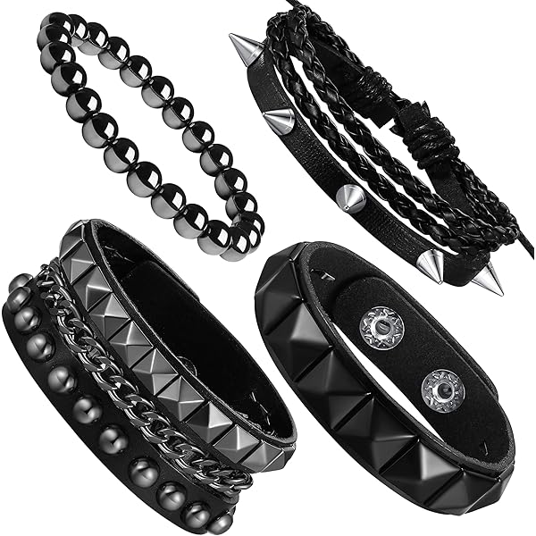Amazon.com: UINSUE Leather Bracelet Combo Metal Star & Spike