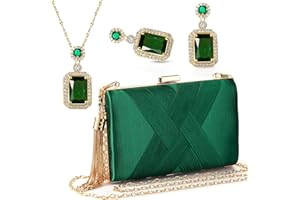 Jadive 3 Pcs Clutch Purses for Women Handbag Evening Purses Bag for Wedding Vintage Banquet Handbag Earrings Necklace Set