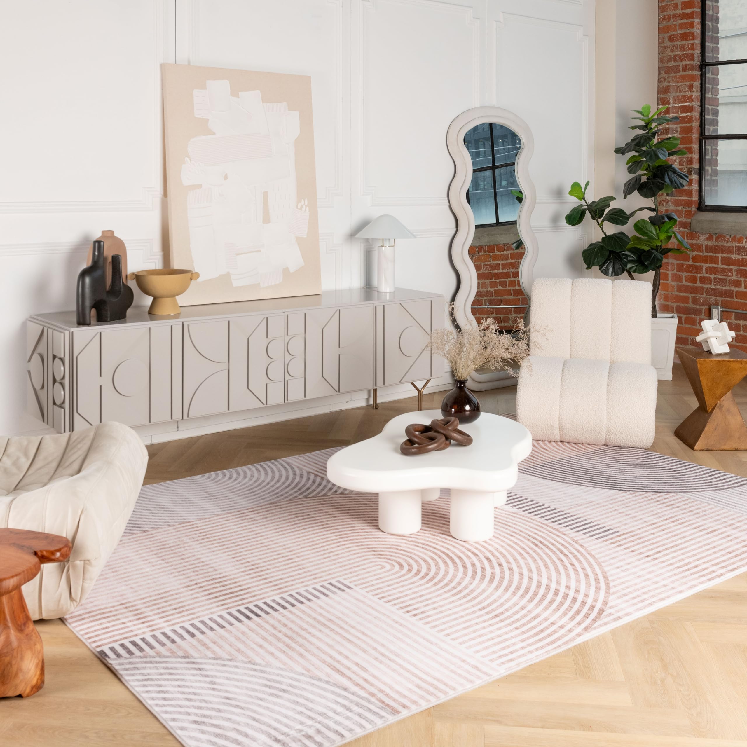 Photo 1 of RUG BRANCH Eclipse 4' x 6' (3'11" X 5'10") Non-Toxic, Child and Pet Safe, Abstract Geometric - Indoor Area Rug, Minimalist, Beige Brown - Living Room, Bedroom, Dining Room, and Kitchen