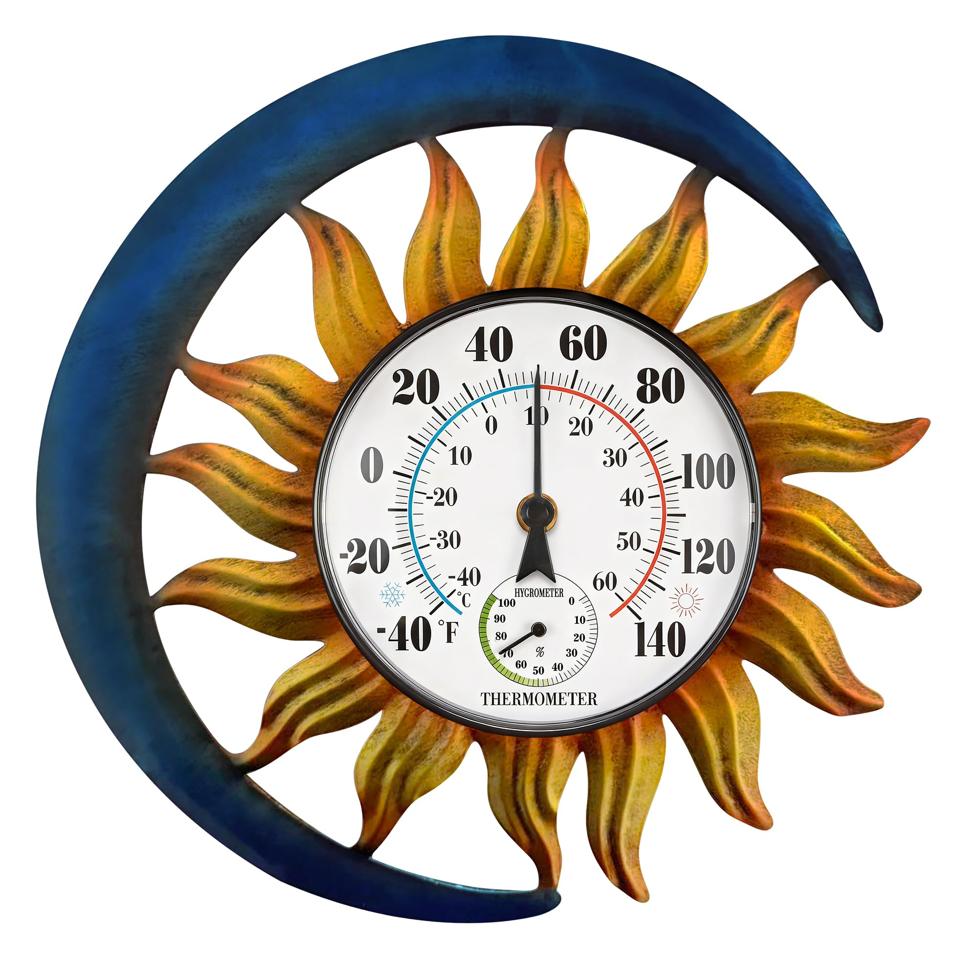 Photo 1 of ***DAMAGED - SEE NOTES/PICTURES***Indoor Outdoor Thermometer Hygrometer, Vintage Sun Moon Wall-Mounted Thermometer Waterproof Decorative Outdoor Thermometers for Patio Yard Garden Living Room, No Batteries Required