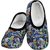 Snoozies Skinnies Slipper Socks – Cozy, Foldable Slippers for Women, Non Slip Socks for Travel & Indoors (Under The Sea, Medium)