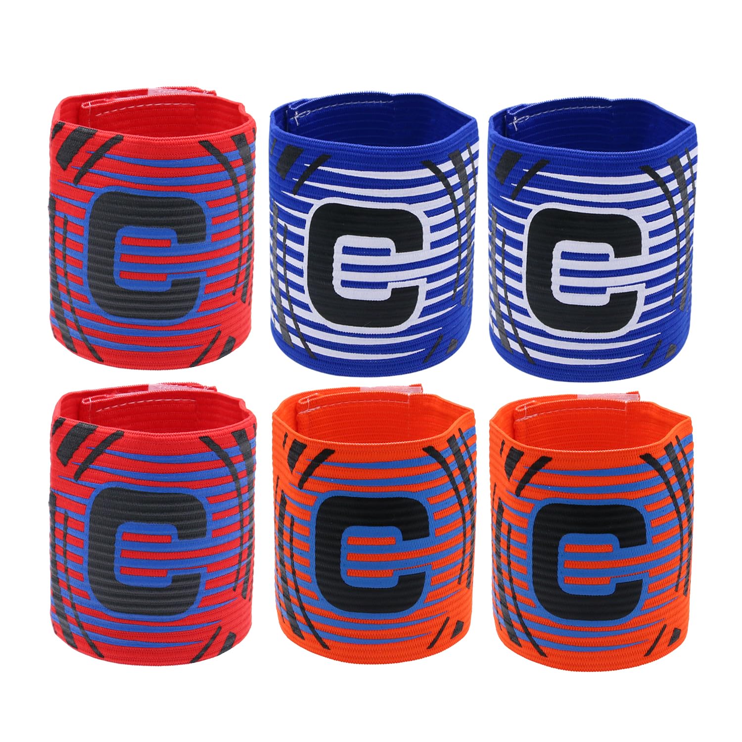Hosifiy 6pcs Football Captain Armband, Mix Color Elastic Football Captain Armband Adjustable Outdoor Football Player Captain ArmBands Sports Captain C Arm Band for Youth and Adult