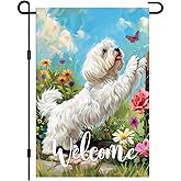 BlissYard Welcome Spring Summer Garden Flag Maltese Dog Flag 12x18 Double Sided Flowers Floral Seasonal Home Decor Banner Farmhouse Outdoor Yard Decoration Flag
