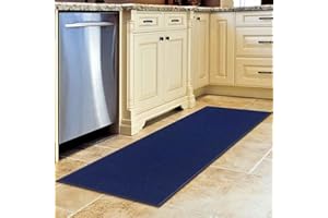 Ottomanson Washable 2x5 Non Slip Runner Rug, Ultra Thin Hallway Rug with Rubber Backing, Solid Design Rug for Kitchen Bedroom or Living Room, Navy, 20" x 59"