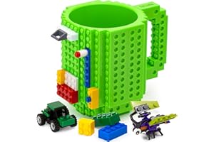 TOYAMBA Build-on Brick Mug with 3 Packs of Building Blocks Compatible with Major Brands, BPA-Free Plastic Funny Coffee Mug for Men/Women, Funny Cups for Kids 16OZ (Green)