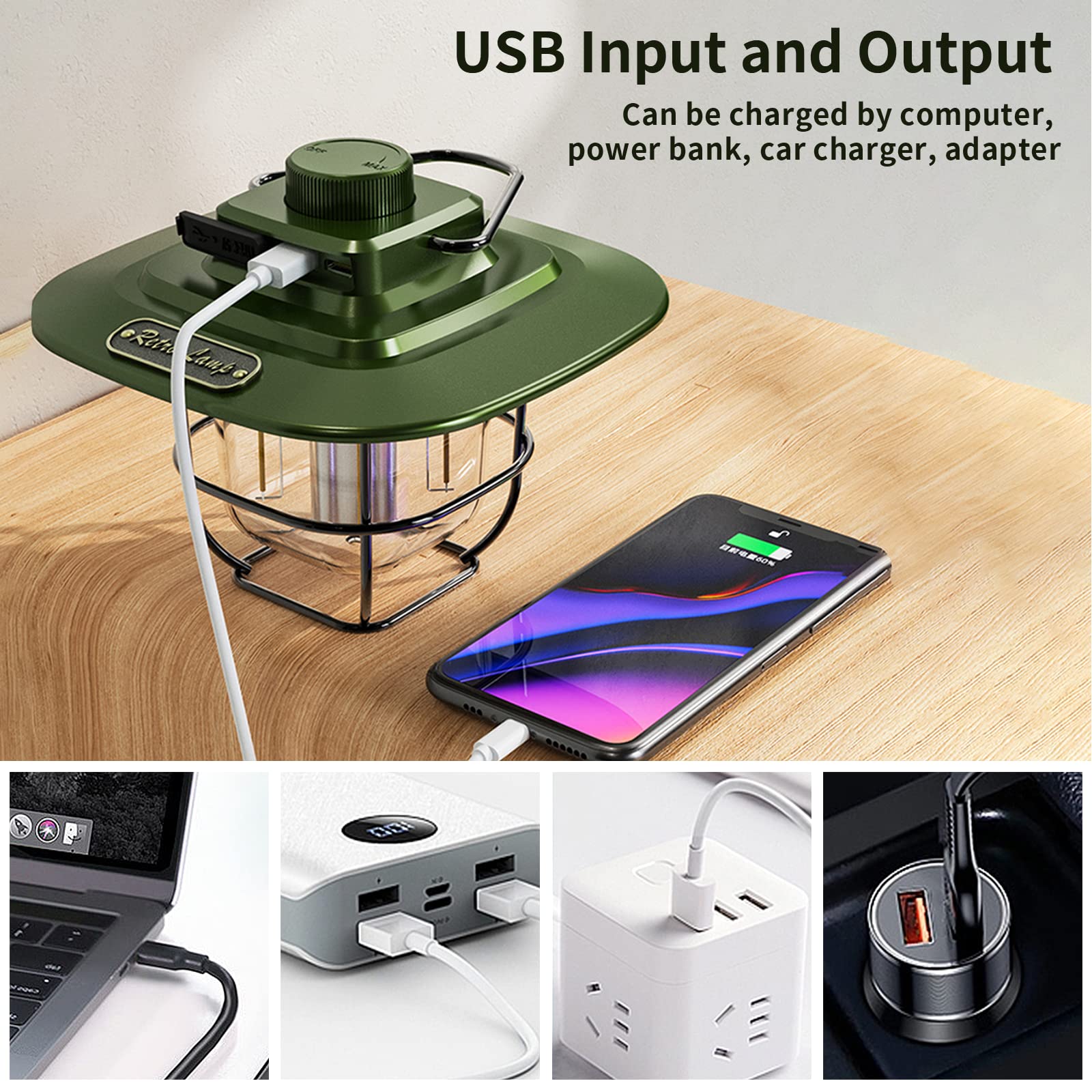 LED Campinglampe Aufladbar Dimmbar Vintage Wasserdicht Campinglaterne Akku Campingleuchte Laterne Campinglicht für Camping Wandern Notfall Angeln Stromausfällen 7