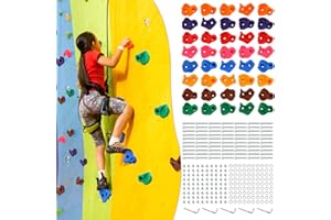 Meooeck 40 Pcs Rock Climbing Holds Set for Kids with Mounting Screws and 2 Wrenches, Mix Colored Climbing Rocks DIY Wall Grip Kits for Outdoor Indoor Playground Backyard Play Set