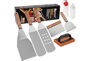 ROMANTICIST 8pcs Professional Griddle Accessories Kit - Heavy Duty Stainless Steel Grill Spatula Set for Grill Griddle Hibachi Flat Top Outdoor Cooking - Great Grill Gift on Birthday Wedding