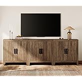 WAMPAT Farmhouse TV Stand for TVs up to 85 Inch, Rustic Wood Entertainment Center & Media Console with 6 Storage Doors, Accent Cabinet for Living Room, Hallway, Rustic Brown