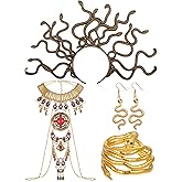 Huquary 4 Pcs Halloween Medusa Costume Accessories for Women Medusa Snake Headband Headpiece Boho Red Turquoise Necklace Snakes Earrings Bendable Snake Bracelet for Women Cosplay Party