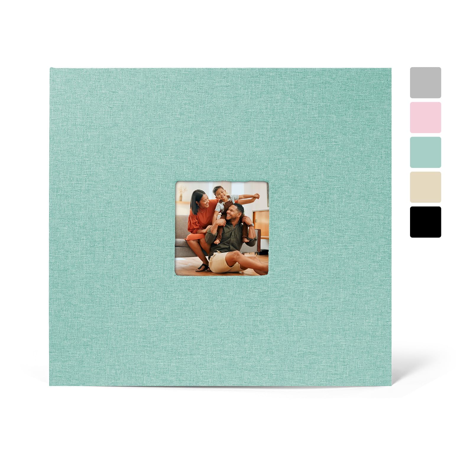 Photo 1 of 12x12 Inch Large 3 Ring Binder Scrapbook Album, Linen Cover Scrap Books 30 Pocket with Plastic Sleeves Protectors Display 60 Pages 12 x 12 Art Portfolio for Wedding Baby Adventure (Cyan Blue)